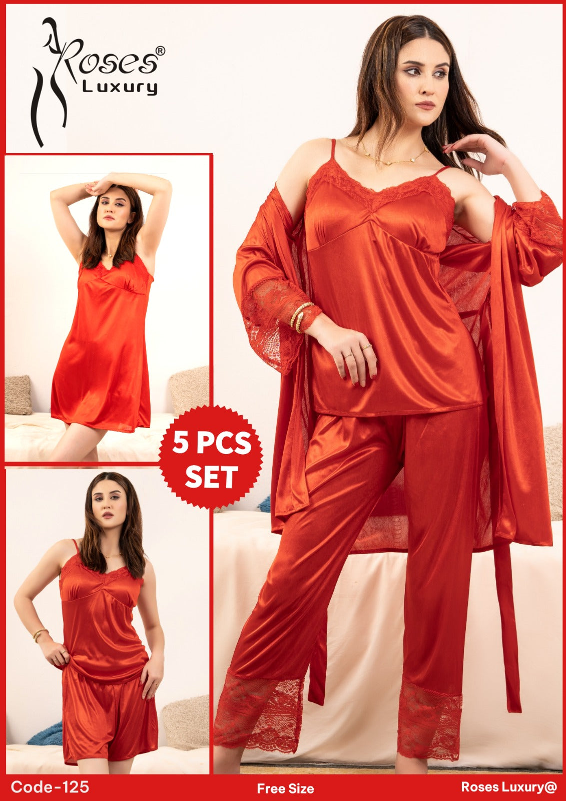 Roses Luxury 5-Piece Nightwear Set