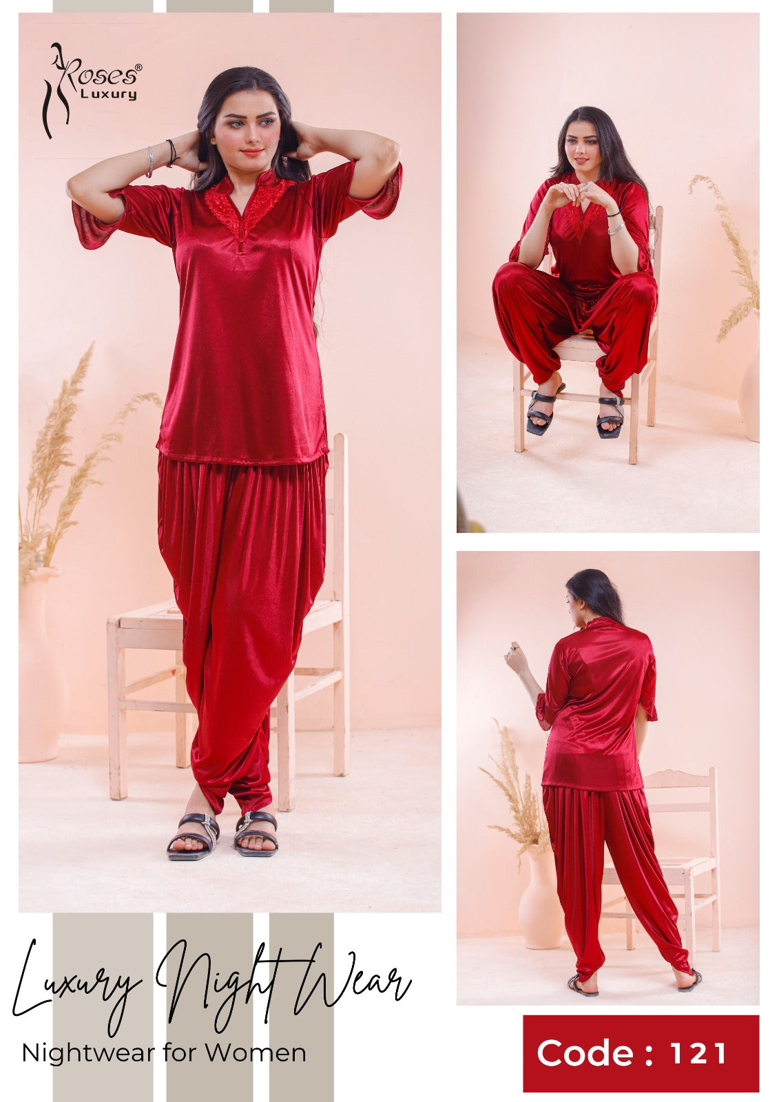 Roses Luxury 2-Piece Patyala Nightwear Set