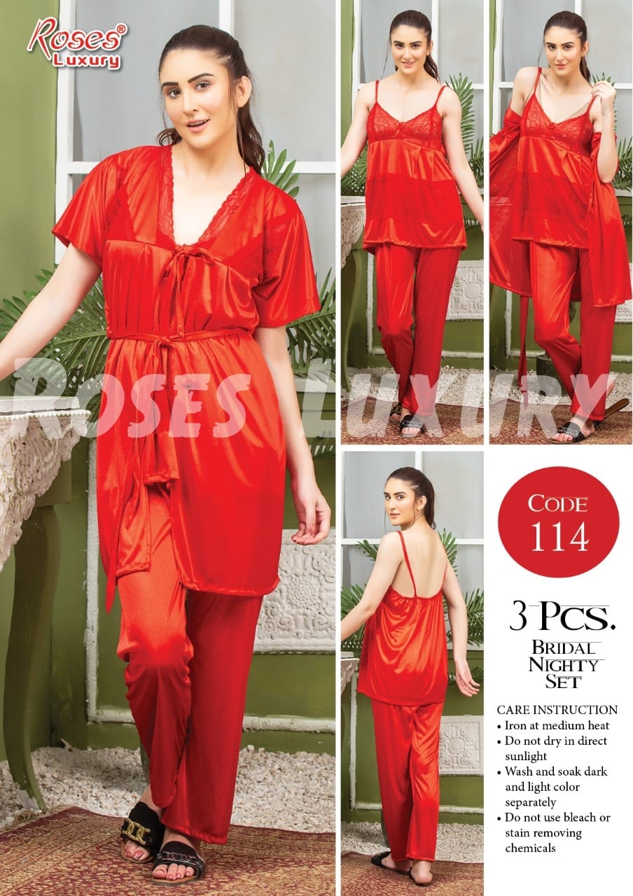 Roses Luxury 3-Piece Pajama Nightwear Set