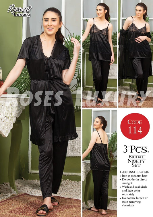 Roses Luxury 3-Piece Pajama Nightwear Set