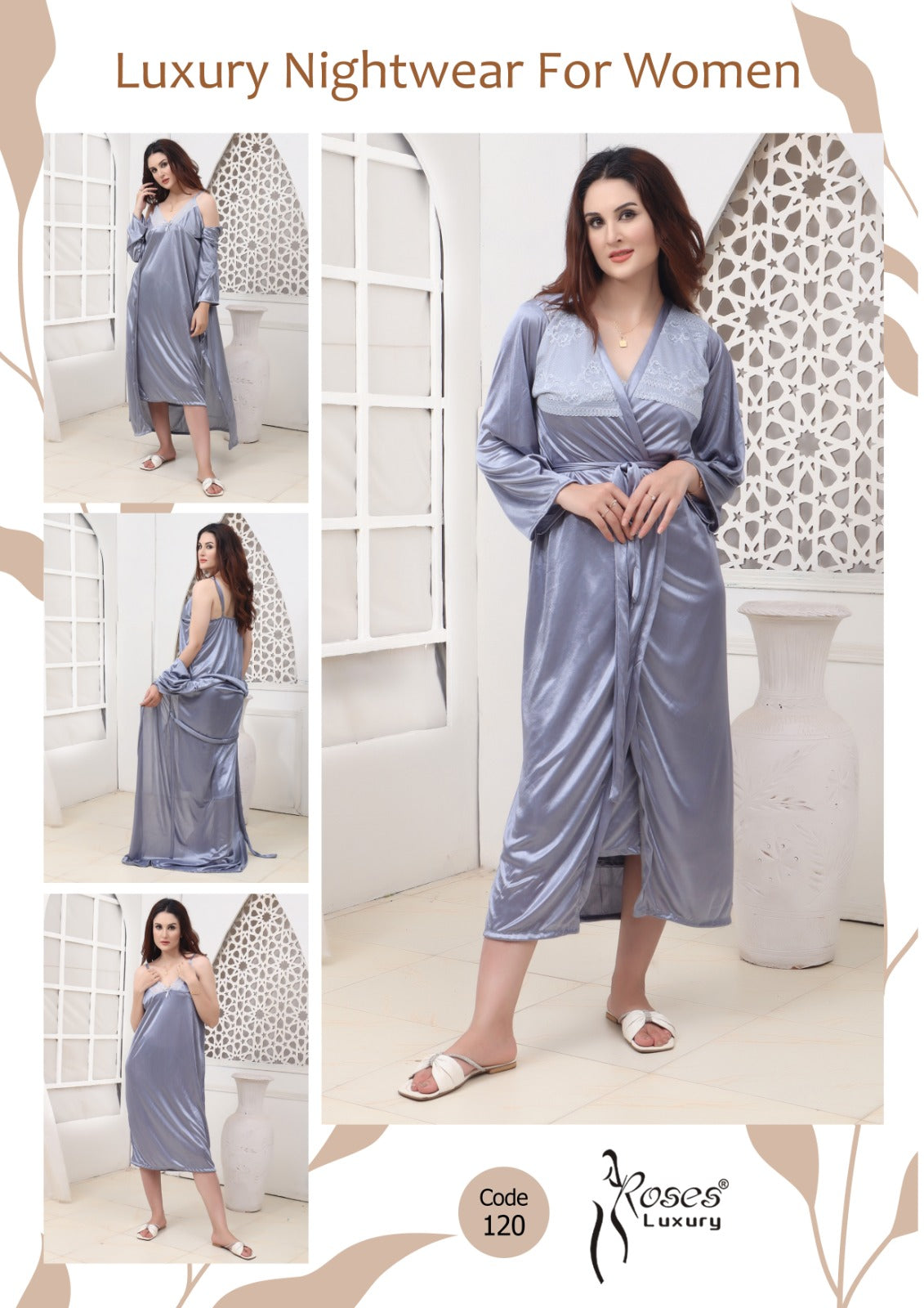 Roses Luxury 2-Piece Gown Nightwear Set