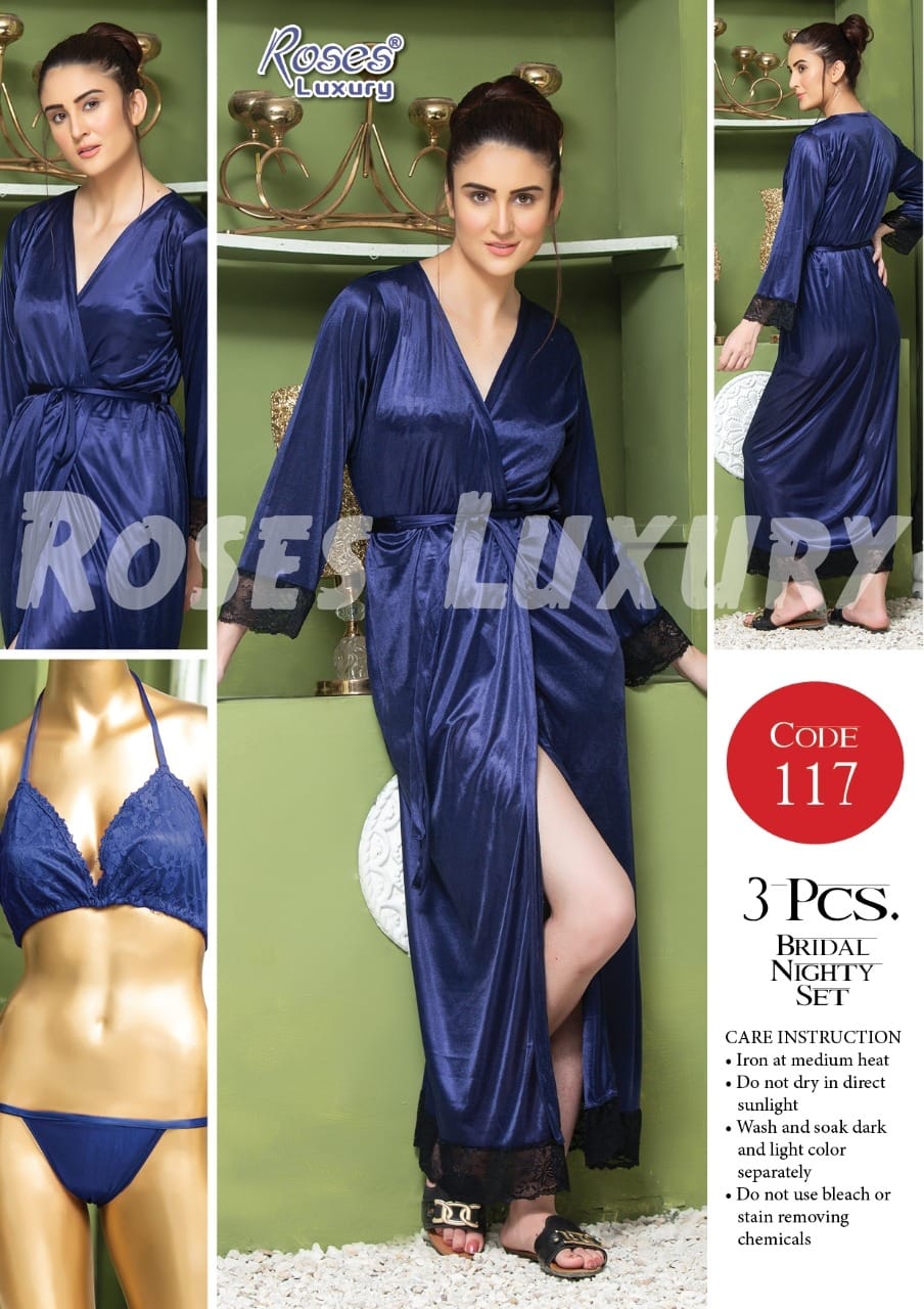 Roses Luxury 3-Piece Gown Bikini Nightwear Set