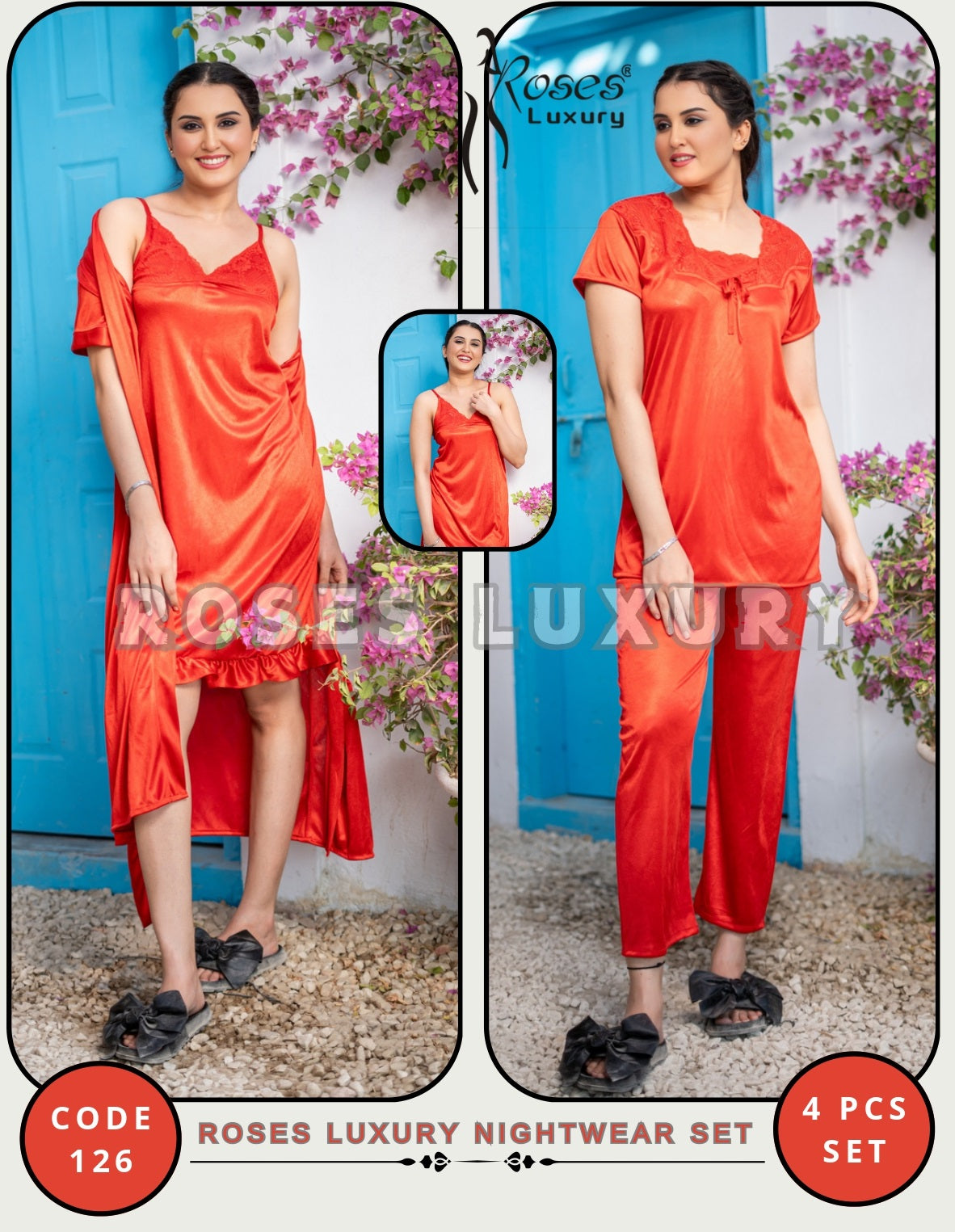 Roses Luxury 4-Piece Nightwear Set