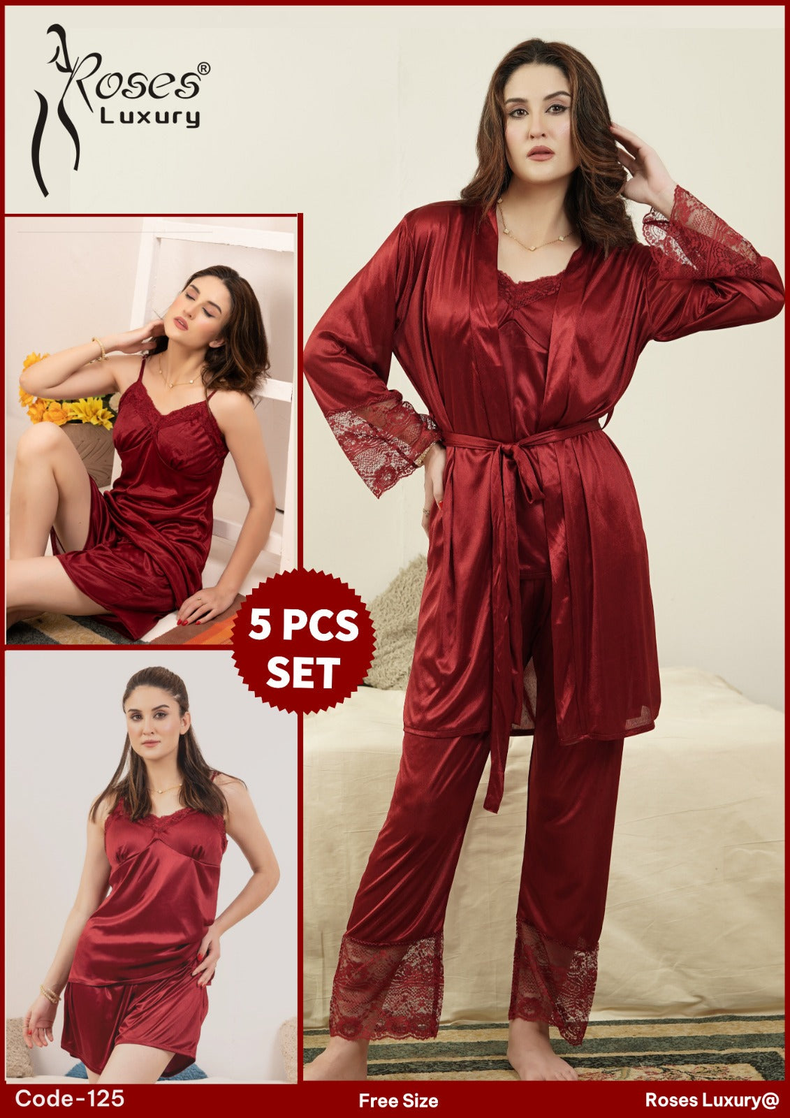 Roses Luxury 5-Piece Nightwear Set