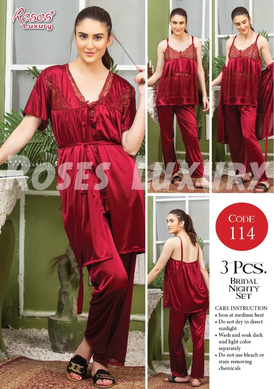 Roses Luxury 3-Piece Pajama Nightwear Set