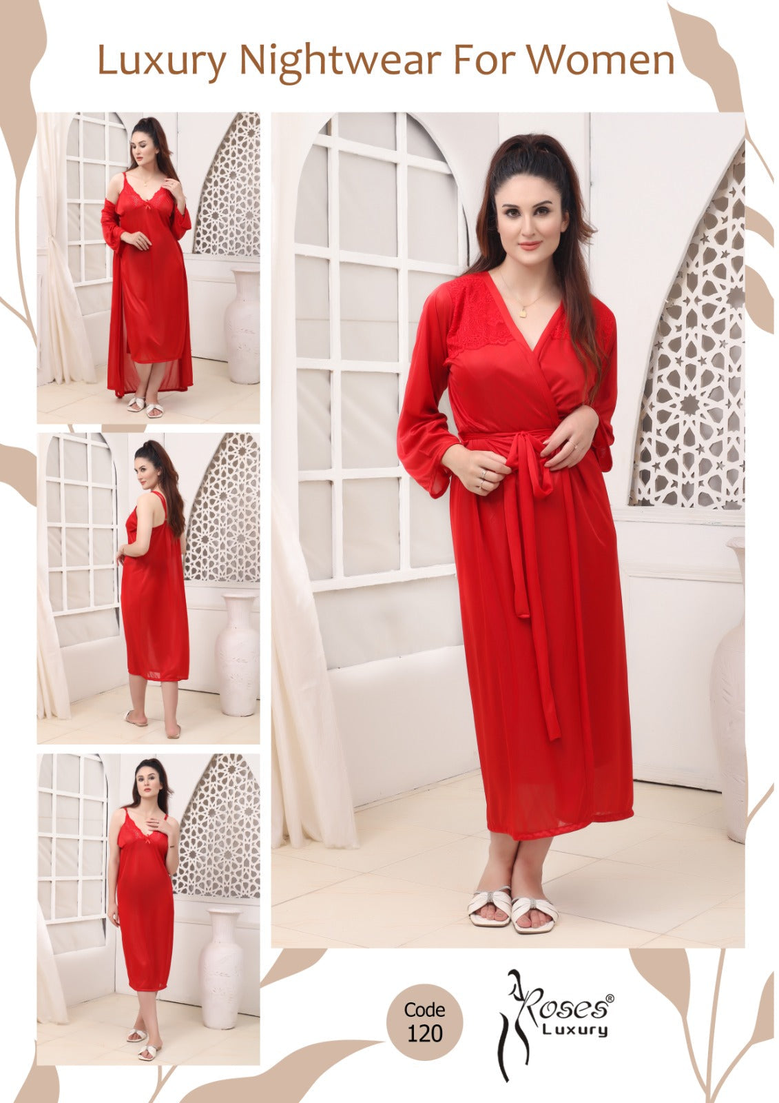 Roses Luxury 2-Piece Gown Nightwear Set