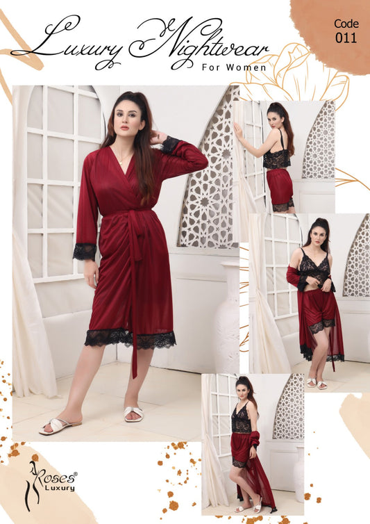 Roses Luxury 3-Piece Gown Nightwear Set