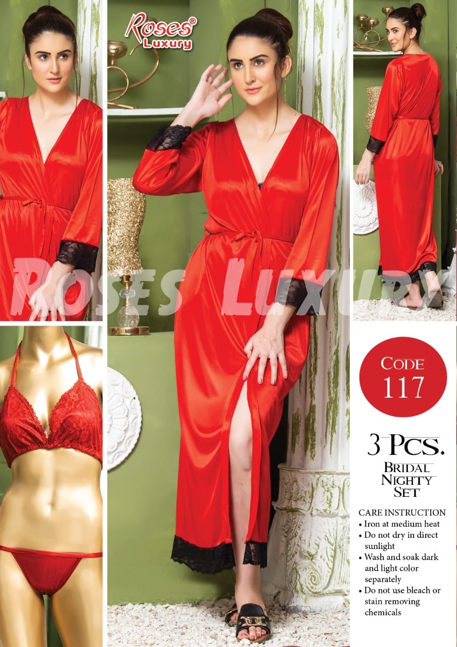 Roses Luxury 3-Piece Gown Bikini Nightwear Set