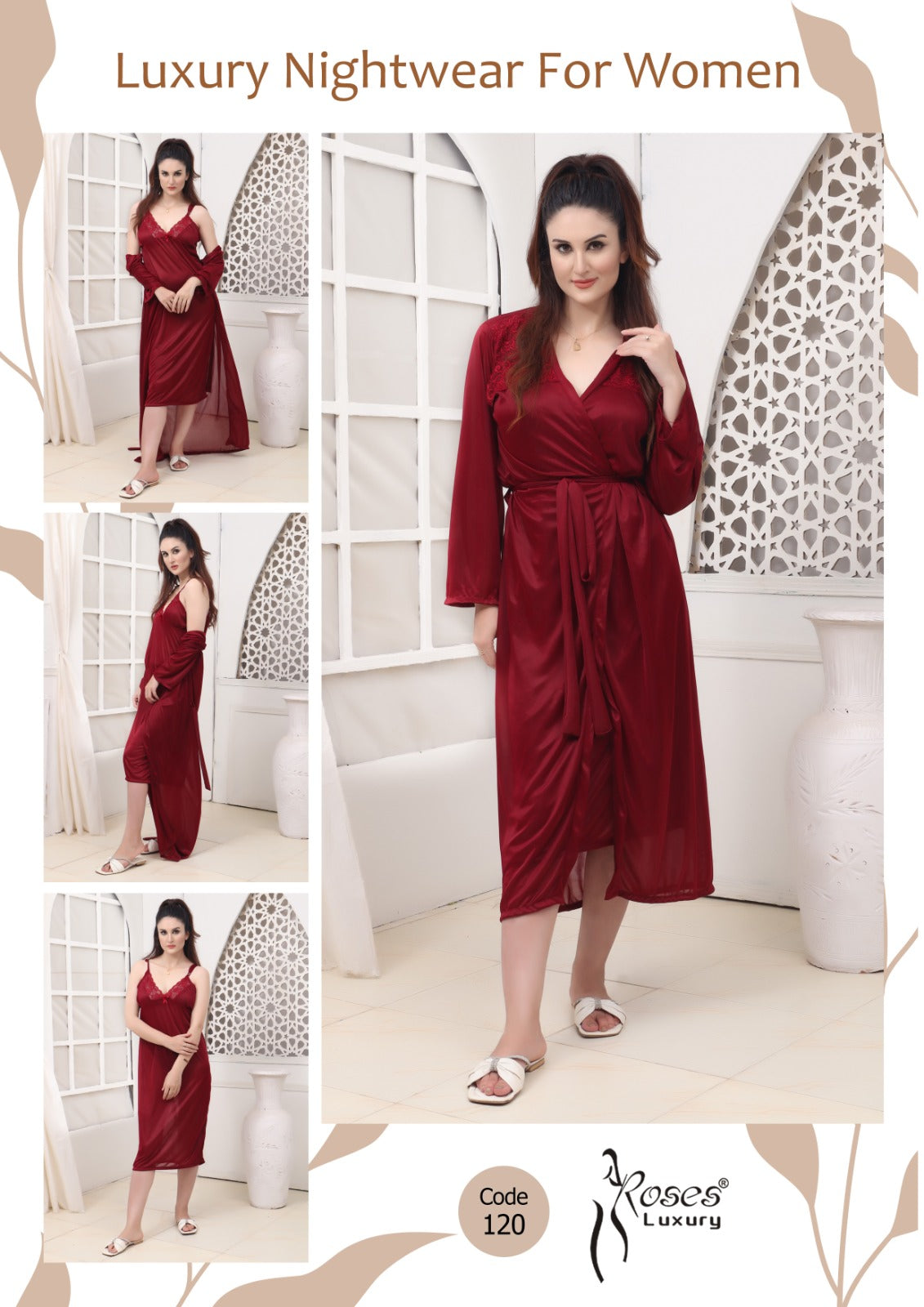 Roses Luxury 2-Piece Gown Nightwear Set