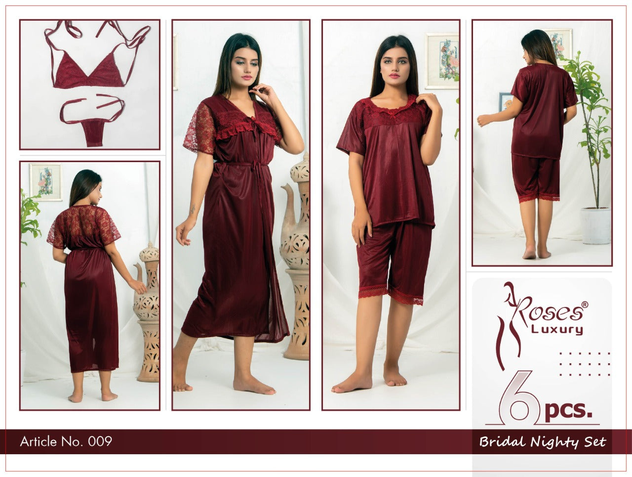 Roses Luxury 6-Piece Bridal Nighty Set