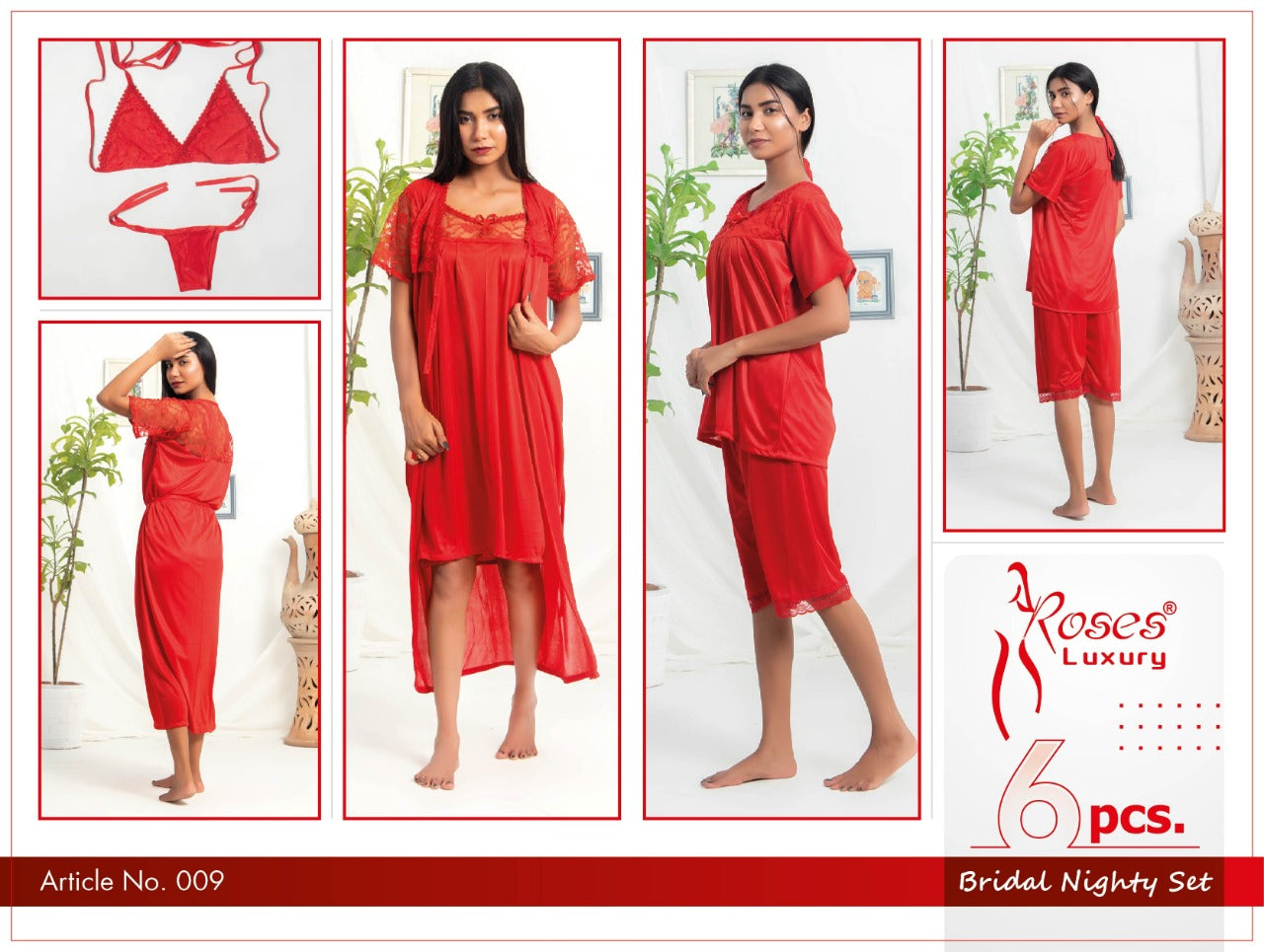 Roses Luxury 6-Piece Bridal Nighty Set