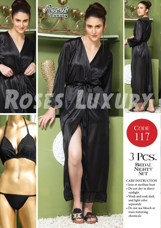 Roses Luxury 3-Piece Gown Bikini Nightwear Set
