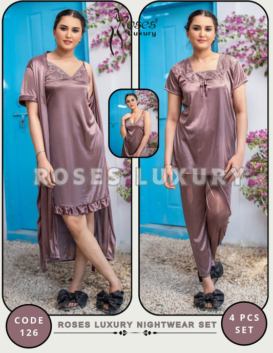 Roses Luxury 4-Piece Nightwear Set