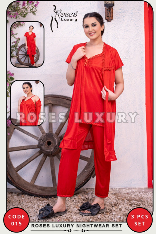 Roses Luxury 3-Piece Nightwear Set