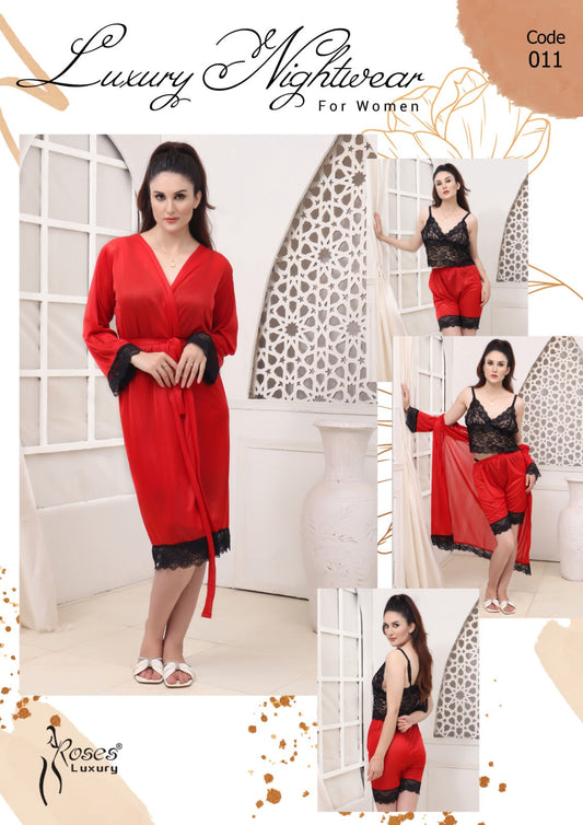 Roses Luxury 3-Piece Gown Nightwear Set