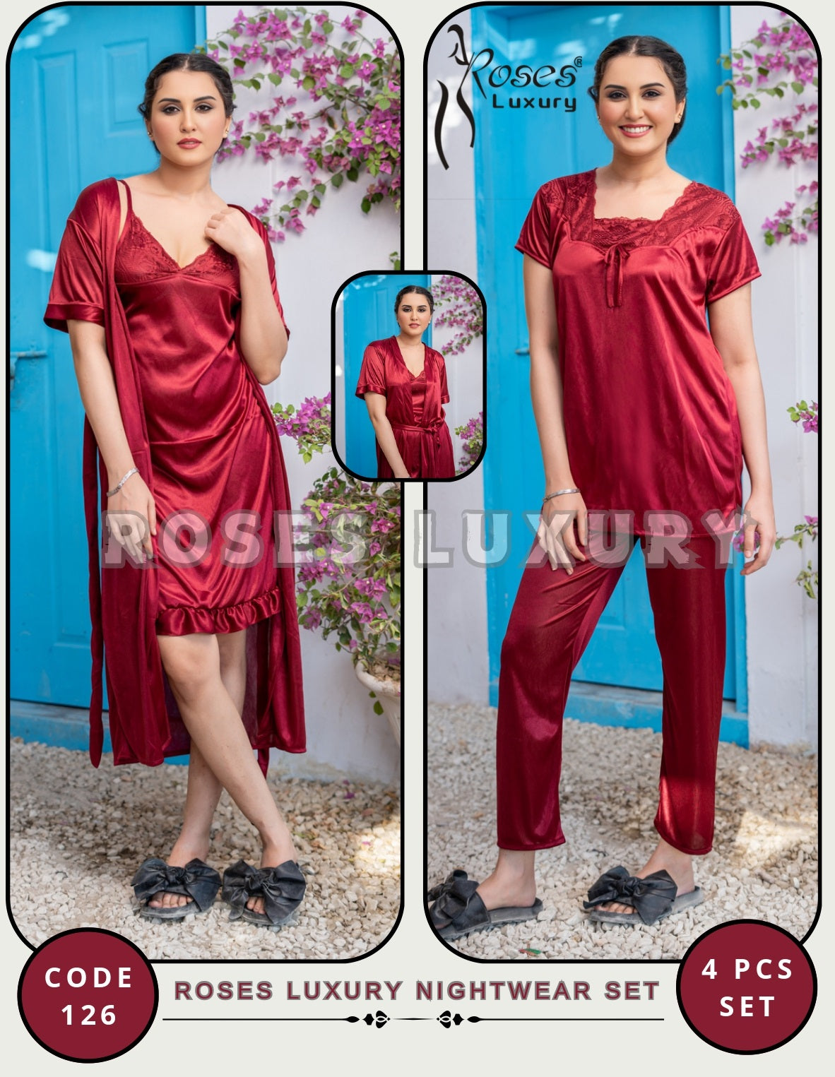 Roses Luxury 4-Piece Nightwear Set