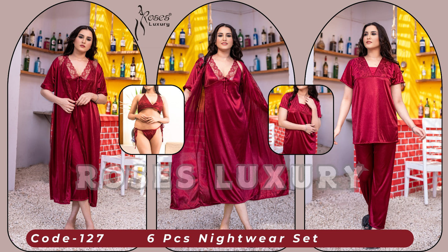 Roses Luxury 6-Piece Nightwear Set