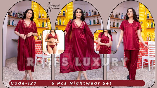 Roses Luxury 6-Piece Nightwear Set