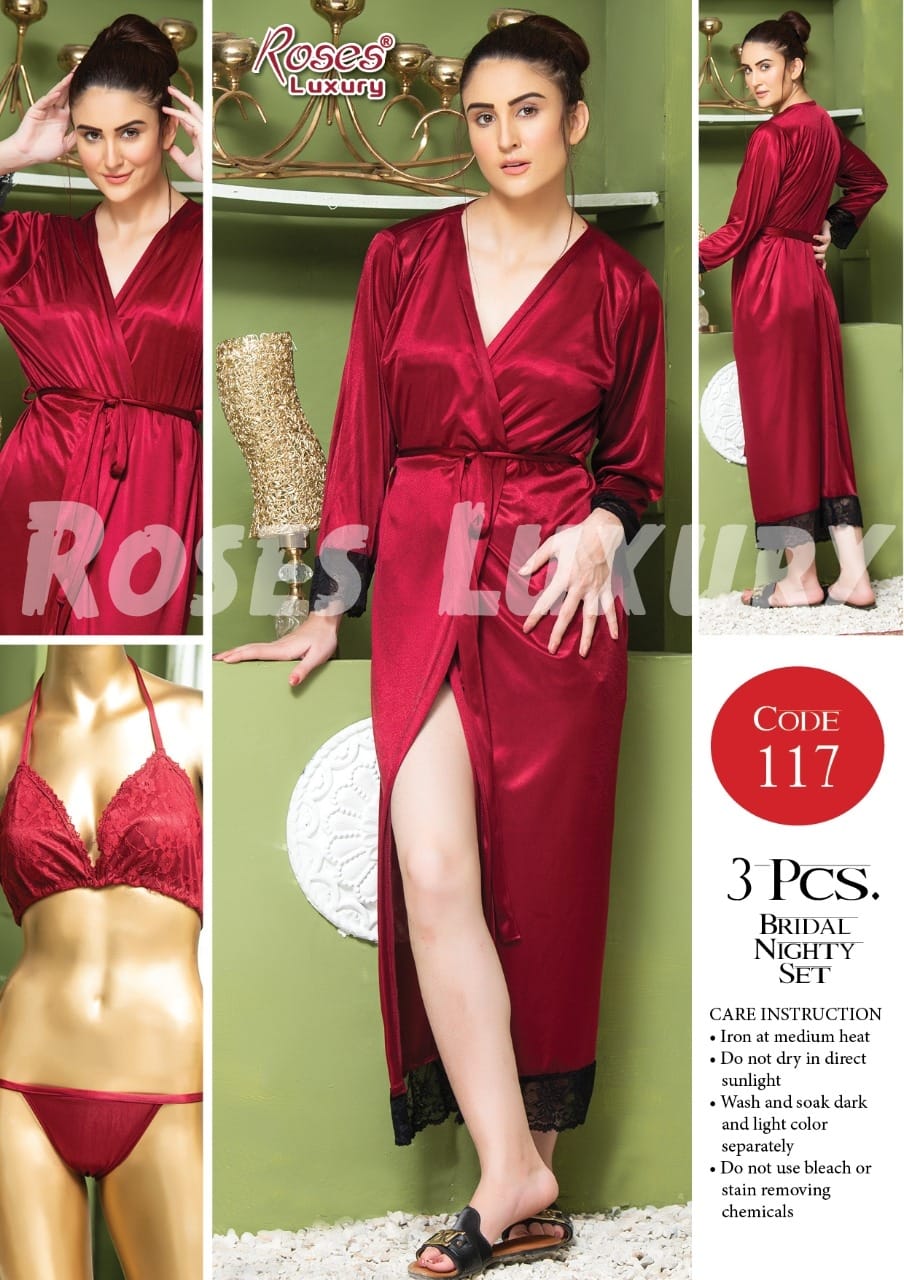 Roses Luxury 3-Piece Gown Bikini Nightwear Set