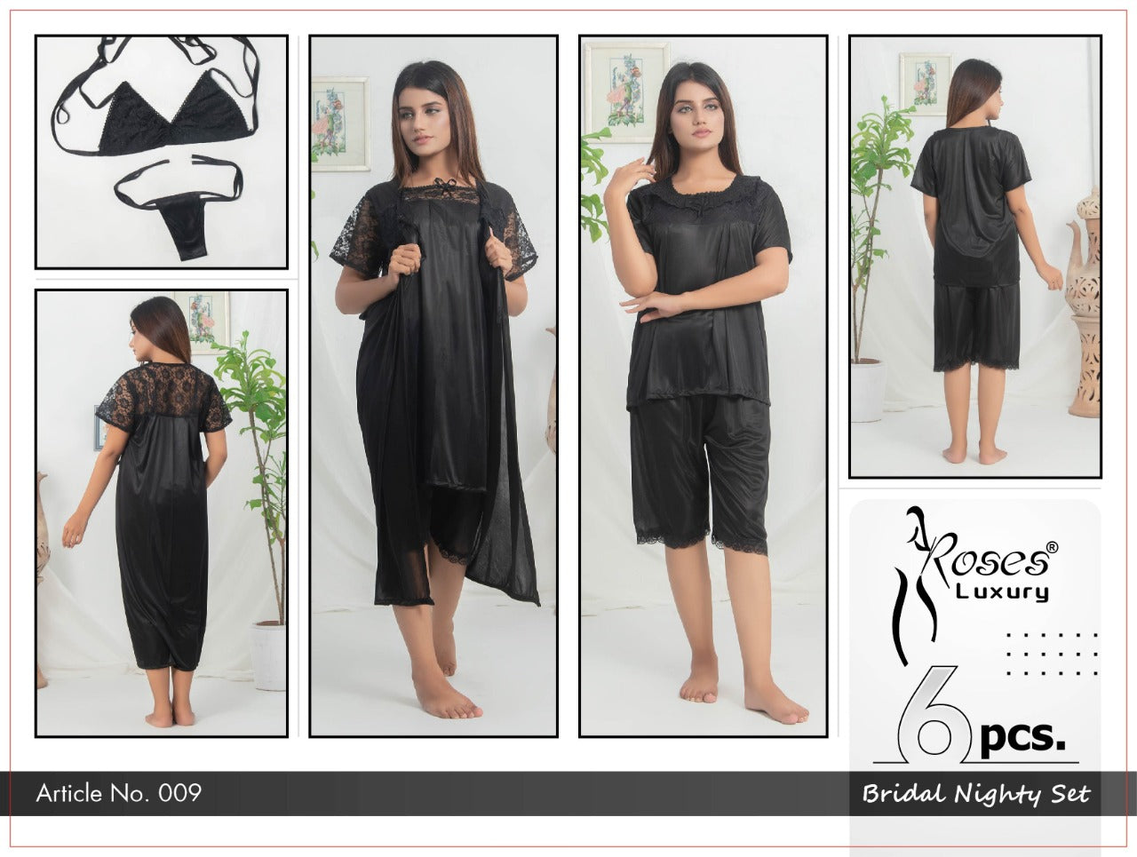 Roses Luxury 6-Piece Bridal Nighty Set